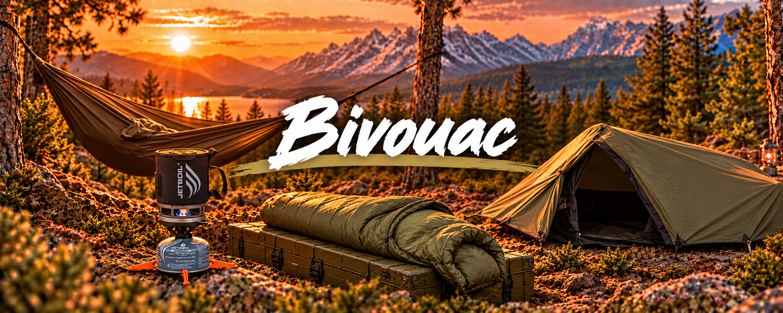 Collection de materiel pour le bivouac